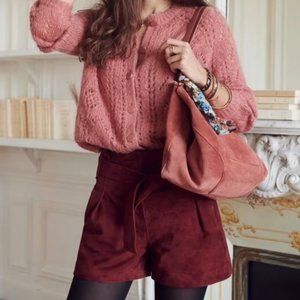 Sezane Zoe raspberry suede shorts, Sz 6